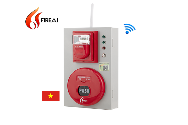 Tổ hợp chuông đèn nút nhấn báo cháy không dây FireAi WAB-01